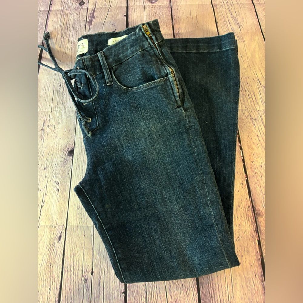 FRAME Denim Le Crop Mini Boot Lace Up Front Side Zip Boho Grunge Jeans Size 25 - Picture 6 of 11